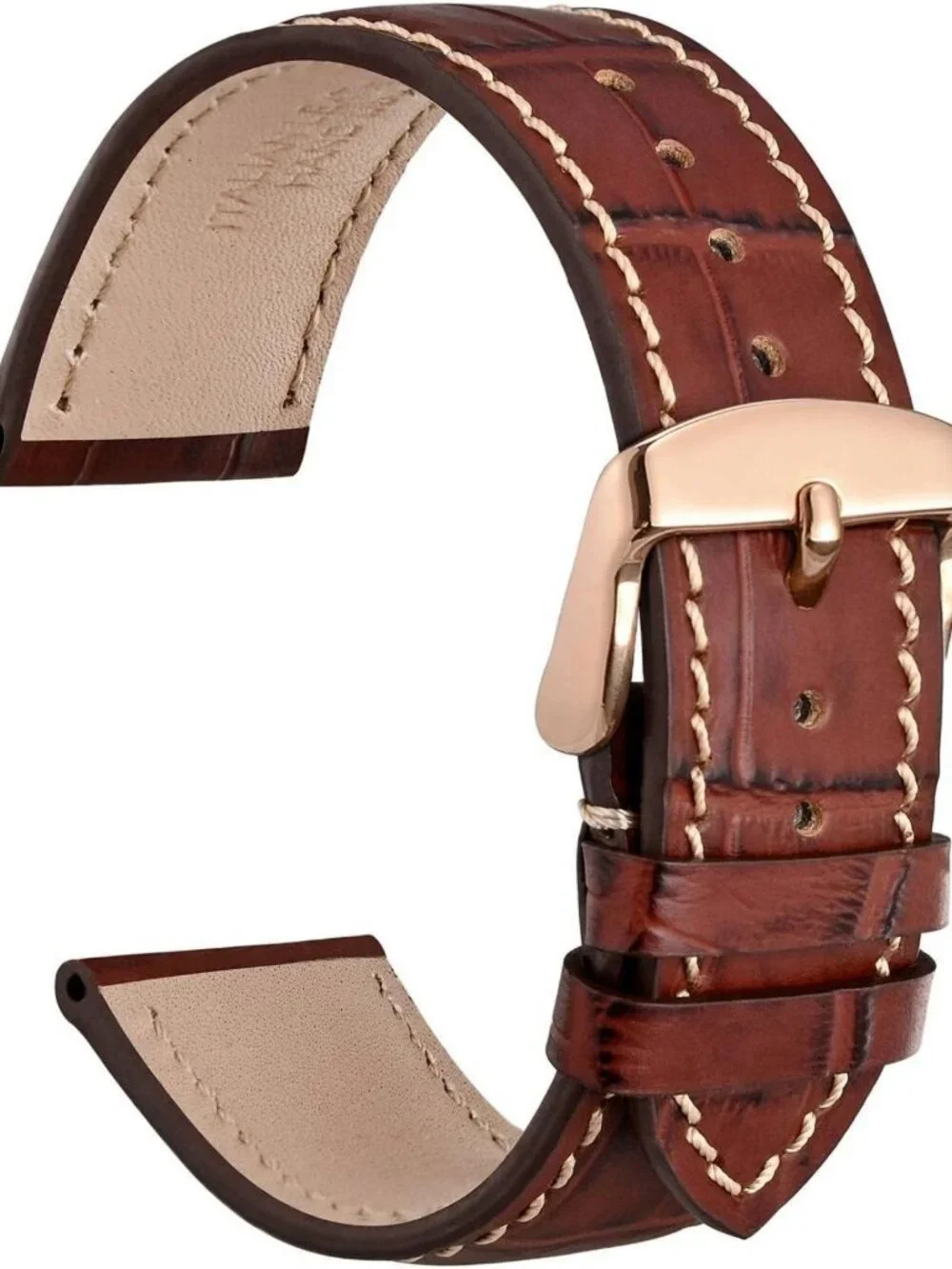 Italian Leather Watch Band 22mm, Embossed Alligator Grain, Rose Gold Buckle